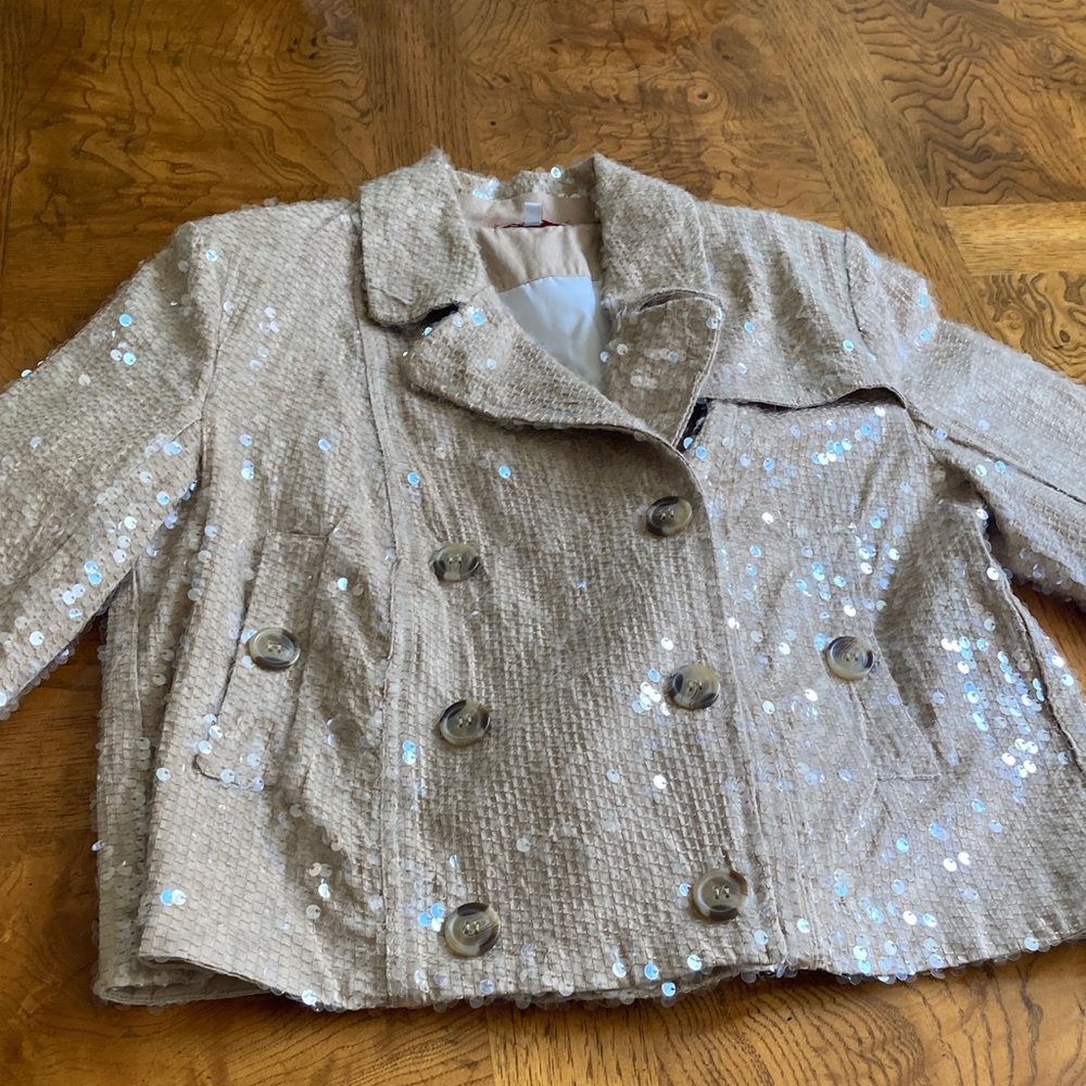Frances Valentine Cream Sequin cropped trench. Currently selling on FV website.